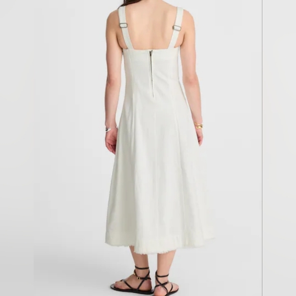 $148 Madewell Denim Scoopneck Midi Dress M Pure White Cottagecore Coastal NWT - Picture 4 of 10